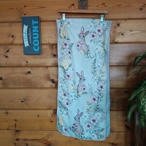 Tahari Floral Meadow Table Runner Easter Bunny Rabbit Flowers Beaded 16" X 72"